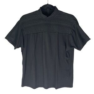 Lauren Ralph Lauren Mock Neck Top Womens Medium Black Very Good Lace Yoke Knit